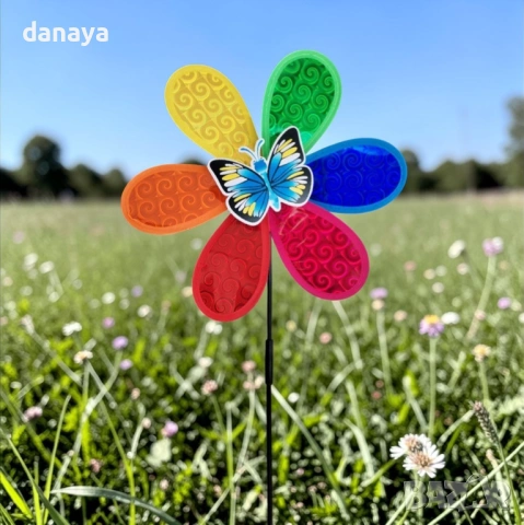 5946 Градинска вятърна въртележка цвете с пеперудка, 63 см