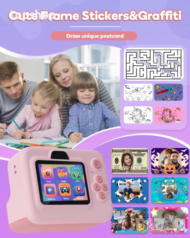 Детски фотоапарат за моментално печатане, 1080P детски фотоапарати за моментално печатане на снимки, снимка 3 - Други - 52383777