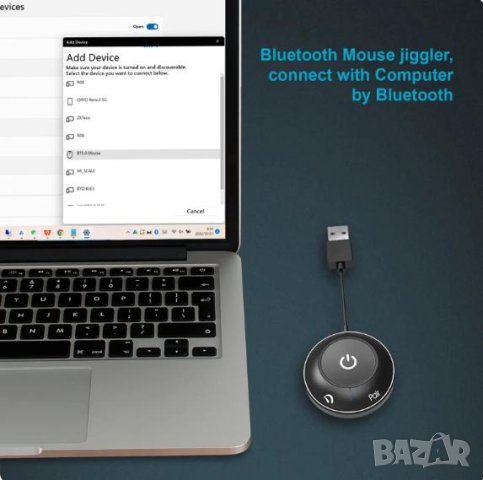 Moji AirDrive BLUETOOTH Mouse Jiggler с Батерия Mouse Mover Симулира Движение на Мишката Неоткриваем, снимка 6 - Клавиатури и мишки - 42732397