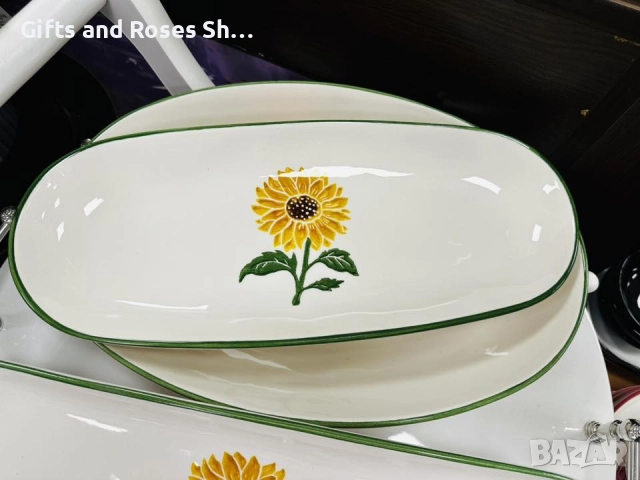 Весели и слънчеви чинийки, купи и плата със Слънчогледи - керамика, снимка 3 - Чинии - 52918282