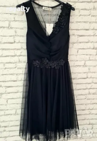 Дамска официална рокля от тюл и цветчета в пудра Два цвята 