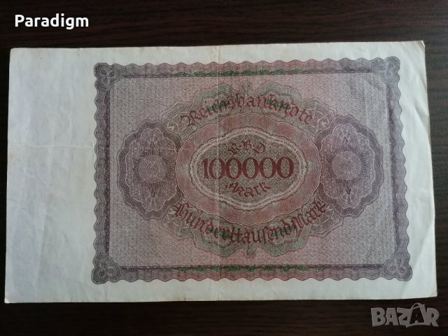 Райх банкнота - Германия - 100 000 марки | 1923г., снимка 2 - Нумизматика и бонистика - 34639424