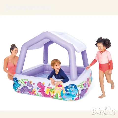 Детски надуваем басейн Intex Sun Shade, 157 х 157 см, PVC, с сенник, морски животни, снимка 1