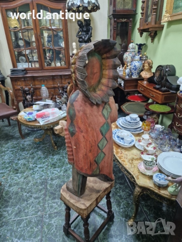 Страхотна голяма антикварна дървена фигура статуетка , снимка 6 - Статуетки - 52322333