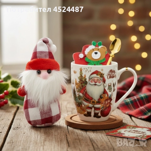 Коледен подаръчен комплект с чаша, лъжичка и мека играчка – моментална празнична атмосфера у дома, снимка 2 - Коледни подаръци - 52580163