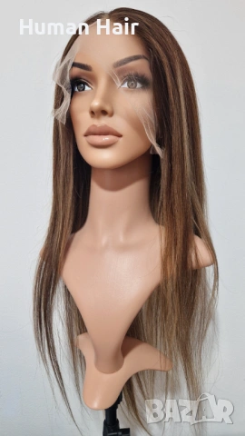 Естествена перука от бразилска коса 70-75 см - Lace Front 13x6, кафява с руси кичури, 200% плътност, снимка 2 - Аксесоари за коса - 53375152
