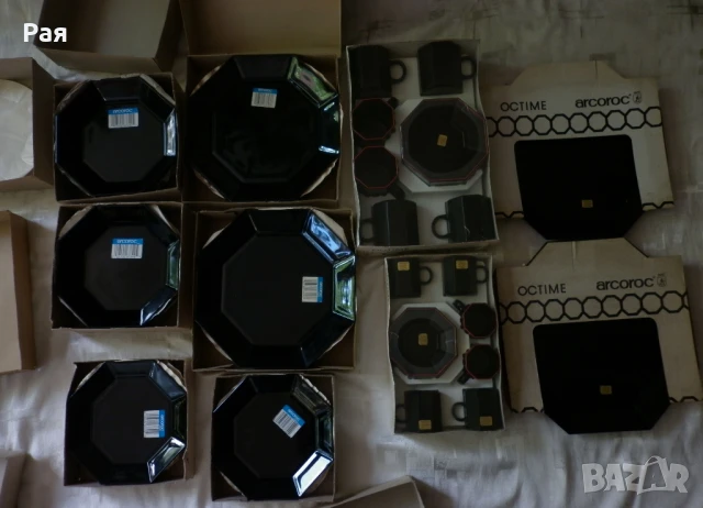 Чисто ново !Сервиз 72 части от 80-години Arcoroc Crystal Octime black France, снимка 1