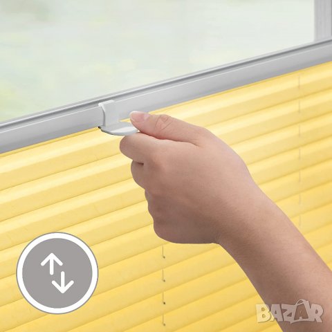 Плисирана щора Klemmfix, без дупки, скоби Жълта, 60 см x 210 см, снимка 4 - Щори - 39970745