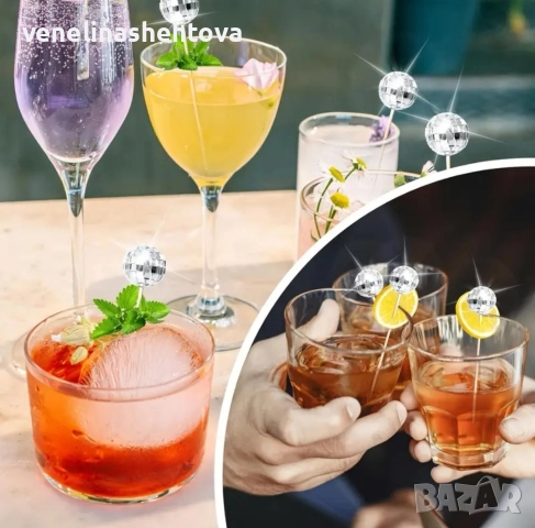 Сребристи огледални диско топки топчета на клечка за декорация на торта мъфини , снимка 4 - Други - 52909069