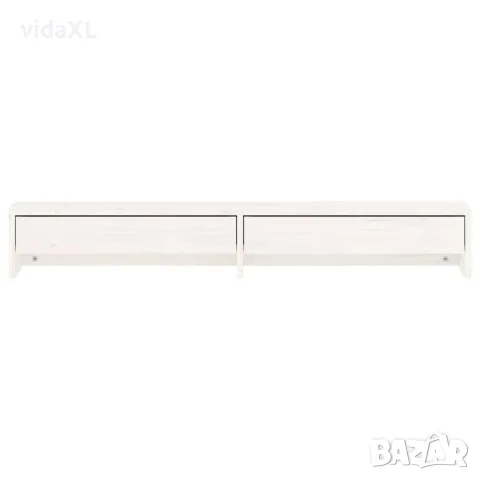 vidaXL Поставка за монитор, бяла, 100x27x15 см, бор масив, снимка 5 - Шкафове - 56147946