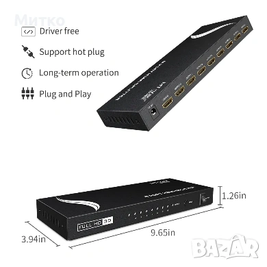 HDMI сплитер 1 вход 8 изхода 4K 30Hz, снимка 2 - Други - 53512612