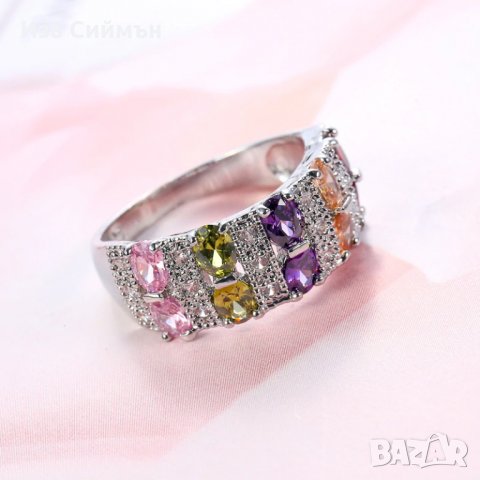 Сребърен пръстен с рубин, смарагд и сапфир, снимка 3 - Пръстени - 34818976