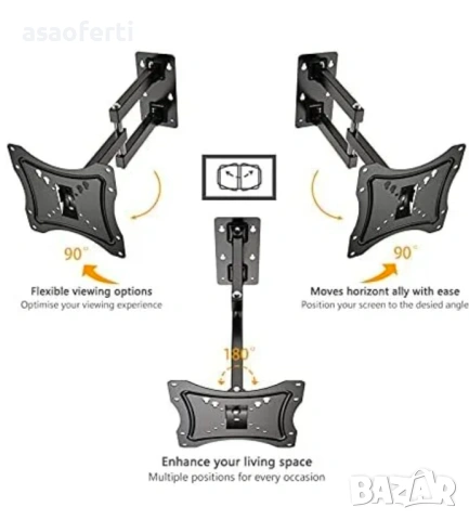 ​📺 Универсална Стойка за Стена за Телевизор (14-55 инча) – Накланяща се и въртяща се, снимка 9 - Телевизори - 53105289