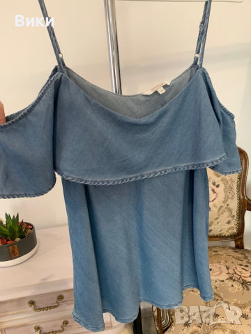 Дамски топ от мек деним в размер 38, М, снимка 5 - Корсети, бюстиета, топове - 44670360