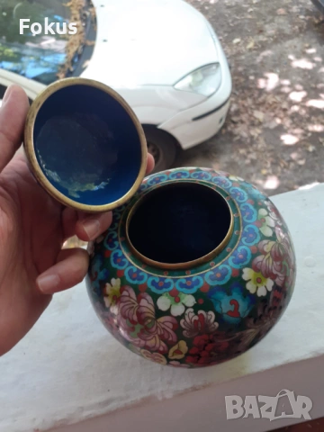 Клоазоне - Страхотен стар буркан с капак бронз емайл, снимка 6 - Антикварни и старинни предмети - 53323541