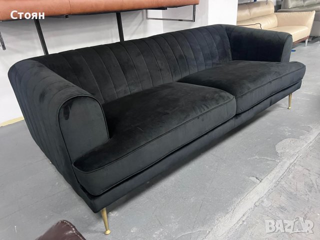 Черен диван от плат тройка, снимка 2 - Дивани и мека мебел - 41376609