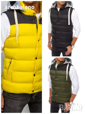 Мъжка ватирана жилетка с качулка, 3цвята 