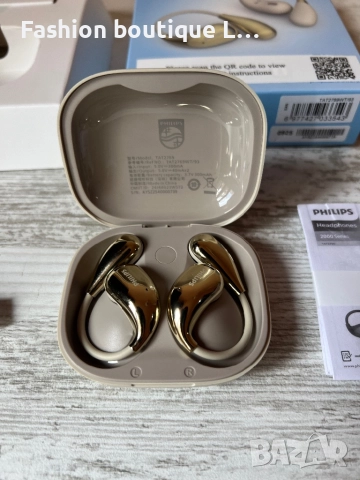 Нови дамски слушалки на Philips с уникален дизайн в бежов цвят с златни детайли + кабел за зареждане, снимка 9 - Безжични слушалки - 52412060