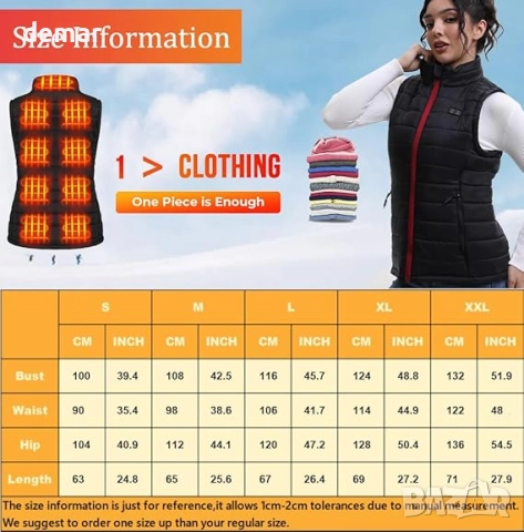 Дамска отопляема жилетка с батерия 10000 mAh, 13 зони, 3 нива, снимка 7 - Жилетки - 52410821