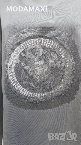 4XL Сива  блуза с дантела, снимка 3 - Блузи с дълъг ръкав и пуловери - 36174035