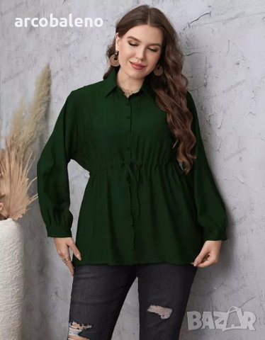 Дамска едноцветна риза с дълги ръкави с широки шнурове, голям размер, 3цвята - 023, снимка 7 - Ризи - 39163585