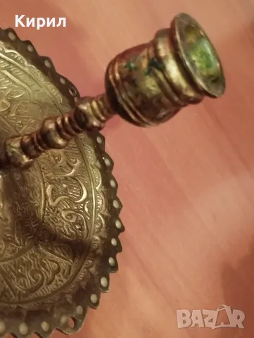 арабски гравиран месинг, свещник за 1 свещ, чиния, снимка 2 - Декорация за дома - 49820183