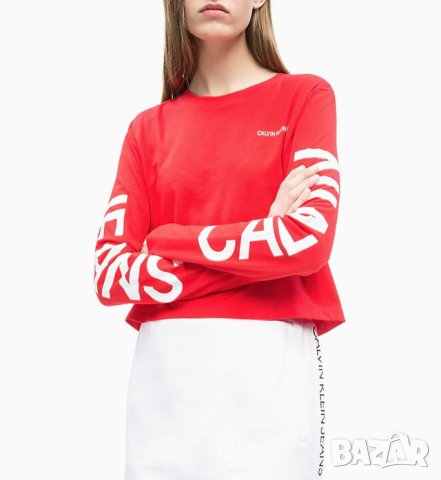 Calvin Klein Jeans Logo Оригинална Дамска Тениска Блуза XS, снимка 5 - Блузи с дълъг ръкав и пуловери - 40442083