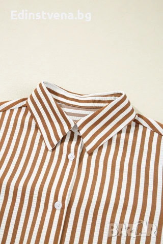 Дамска рокля тип риза на райе в кафяво и бяло, снимка 4 - Рокли - 50849708