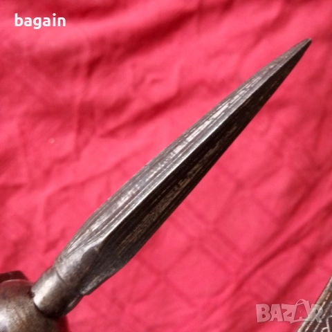 Дервишка бойна брадва със сребърна инкрустация., снимка 5 - Антикварни и старинни предмети - 52652443
