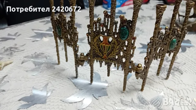 бронзов свещник Менора с тюркоаз, снимка 9 - Антикварни и старинни предмети - 56165260