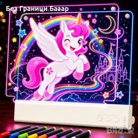 Нова LED светеща дъска за рисуване 16”, 2 панела, акумулаторна, STEAM игра Идеален подарък