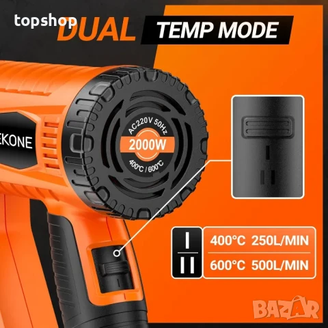 НОВ пистолет за горещ въздух с 4 приставки SEEKONE 2000W, 400 ℃ и 600 ℃, снимка 2 - Гедорета - 50501184