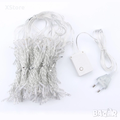 Коледна украса - LED светеща завеса, 300x60 см. Цвят - жълт , снимка 2 - Лед осветление - 52081588