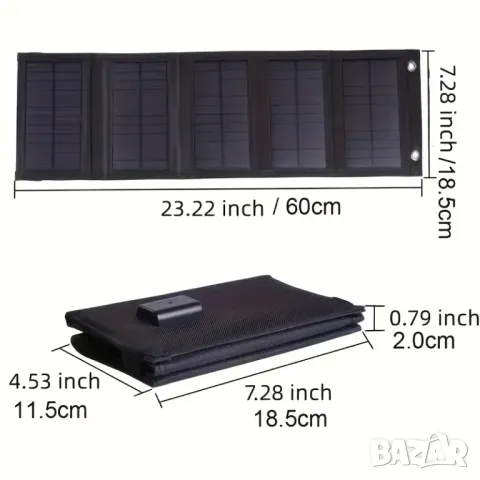 Преносимо слънчево зарядно устройство 35W - Сгъваемо, лесно за носене - USB 5V изход, снимка 5 - Оригинални зарядни - 49765085