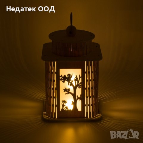 Декоративен фенер, Дървен, 8 Led светлини, 14x14x19,5 см, снимка 2 - Декорация за дома - 39985162