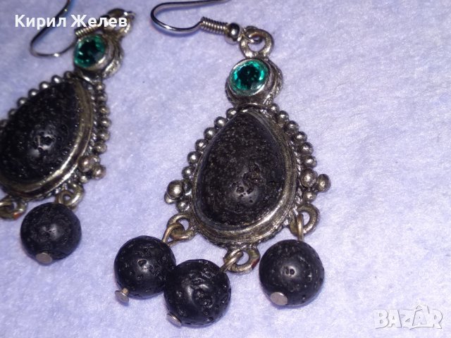 АРТИСТИЧНИ ВИНТИДЖ АРТ СРЕБРИСТИ МЕДНИ ОБЕЦИ с ВУЛКАНИЧЕН КАМЪК и ИСКРЯЩИ СИНИ КРИСТАЛИ 38634, снимка 9 - Обеци - 41622937