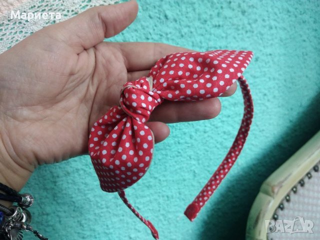 Червена Диадема с панделка Аксесоари за коса Ръчна Изработка Червена Диадема с бели точки , снимка 4 - Аксесоари за коса - 40458748