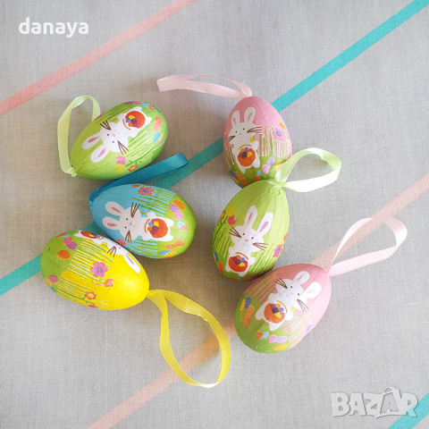 2822 Декоративни великденски яйца за окачване, 6 броя, снимка 4 - Декорация за дома - 36475549