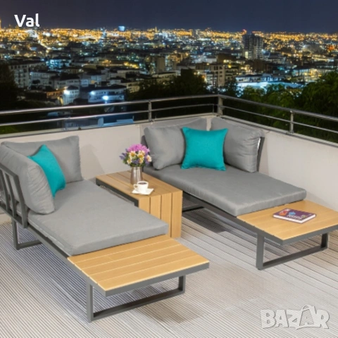 Градински комплект KANZA - модулен ъглов диван от алуминий с удобни възглавници и маса, снимка 11 - Други - 53331504