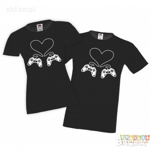 Tениски за влюбени Свети Валентин Couple Gamers Game Controller Heart, снимка 4 - Тениски - 35718433