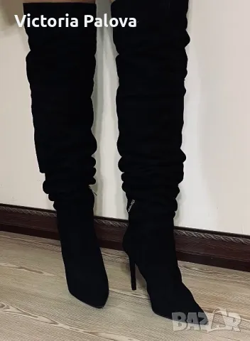 Елегантни ботуши /чизми GINO ROSSI черен велур, снимка 5 - Дамски ботуши - 47732589