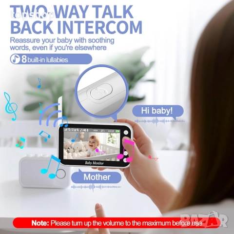 Нов OBVHNUA PTZ бебефон без wifi, 300 метра разстояние с видео и аудио 720P 4.3-инчов дисплей..., снимка 6 - Бебефони - 52261301