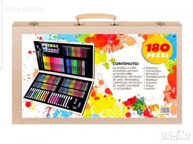 Комплект за рисуване оцветяване в дървен куфар 180 части, снимка 2 - Рисуване и оцветяване - 35874440