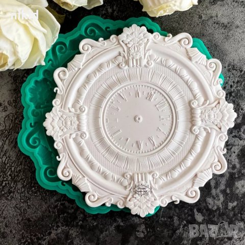 Масивен ретро часовник силиков молд форма фондан шоколад гипс смола декор, снимка 2 - Форми - 35919197