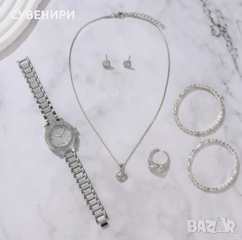 Дамски часовник с пръстен,2 гривни , обеци и колие , снимка 2 - Дамски - 44619343