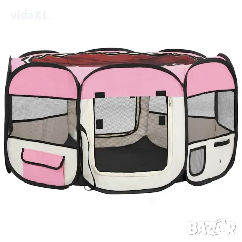 vidaXL Сгъваема кучешка кошара с чанта за носене розова 125x125x61 см