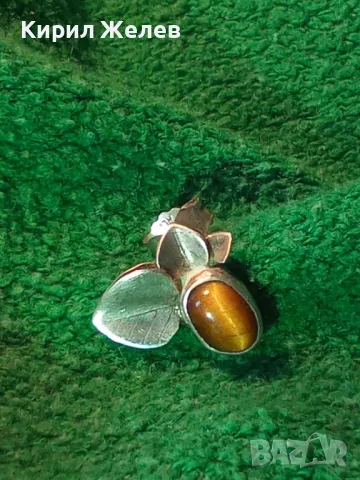 ФЛОРАЛНА СРЕБЪРНА ОБЕЦА ЦВЕТЕ СРЕБРО 925 с ПОЛИРАН КАМЪК ТИГРОВО ОКО ФИНА РЪЧНА ИЗРАБОТКА 48650, снимка 13 - Обеци - 49510734