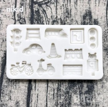 Трафик пътни знаци светофар превозни средства кола автомобил силиконов молд форма фондан декор, снимка 3 - Форми - 44400279