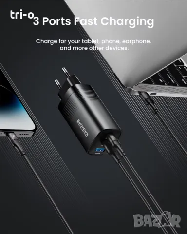 ASOMETECH 65W GaN USB Type C бързо зарядно устройство, снимка 7 - Оригинални зарядни - 48709245