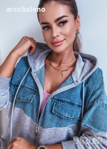 Дамски дънков памучен суичър с качулка , снимка 8 - Суичъри - 51318464